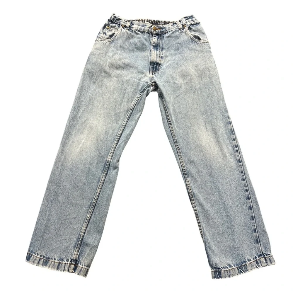 Duke Haband Relaxed Fit Jeans Mens 32 Light Wash Elastic Waist Distressed‎ 90s